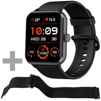 Smartwatch Blackview R50 with Bluetooth and adjustable strap, black, includes extra strap, TFT display, integrated microphone and speaker.