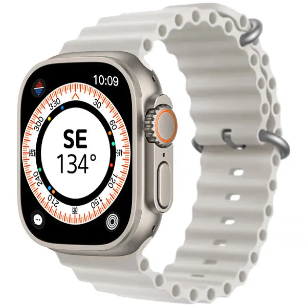 Smartwatch Blulory Ultra Max 49 mm with Bluetooth in gray beige, includes two straps.