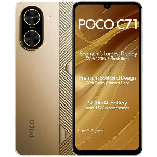 Smartphone Xiaomi Poco C71 LTE Dual Sim 6.88" 3GB/64GB Gold with large display and premium design.