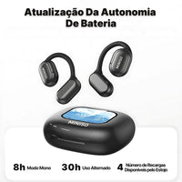 Fone Bluetooth Miniso com gancho ergonômico e estojo touch, 8h bateria, tradução em tempo real.