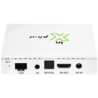 Receptor FTA In XPlus V3 IPTV 16GB eMMC 2GB RAM in white, back view showing ports.