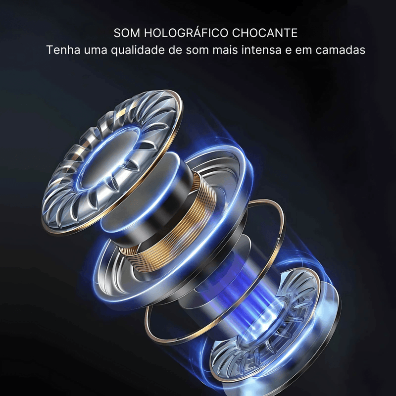 Fone de Ouvido Wireless EchoBuds com som holográfico intenso e cancelamento de ruído.