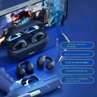 Fones Bluetooth NoiseCancel Pro com cancelamento de ruído ativo e estojo de carregamento, design ergonômico, ideais para música e esportes.