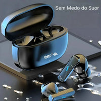 Fones de ouvido com áudio 9D AeroSound Innova, resistentes à água e suor, design ergonômico.