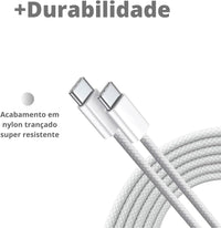 Kit Carregador turbo 40W tipo C com cabo trançado branco resistente.
