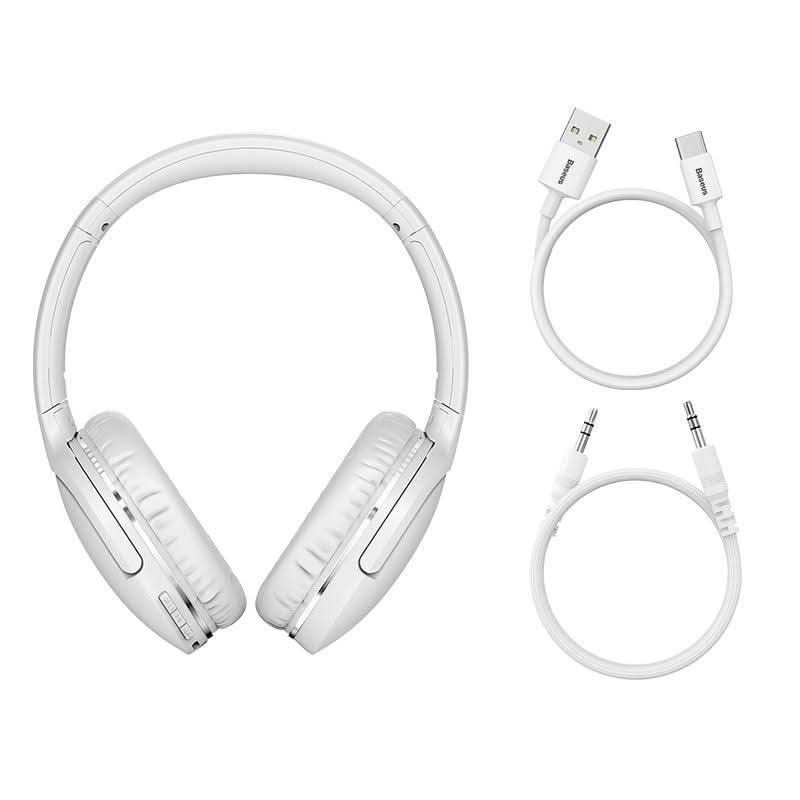 Headphones Baseus Pro wireless sport with USB and audio cables included.