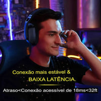 Headset Gamer NUBWO Pro being used; wireless connectivity; low latency; gaming environment.