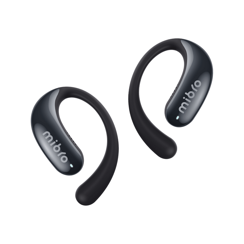 Mibro OpenEar wireless open-ear earbuds showcasing sleek black design.
