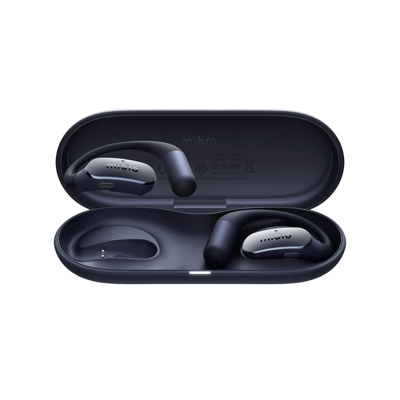 Mibro OpenEar Pro open-ear sport earphones in compact case with dual device connectivity.