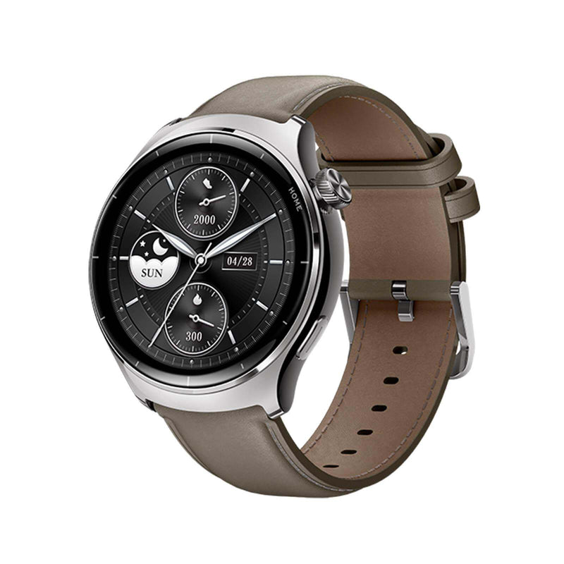 Smartwatch Mibro Lite 3 Pro with AMOLED HD display, metal body, and brown strap.