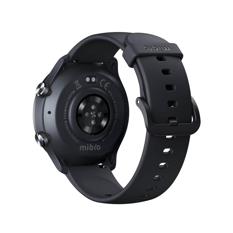 Smart watch Mibro A3 with aluminum alloy bezel and black band for fitness tracking and BT calling.