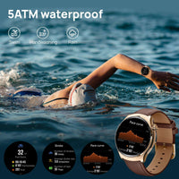 Smartwatch Mibro Lite 3 Pro with 5ATM waterproof feature worn by swimmer in pool.